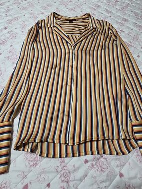 Forever 21 Striped Blouse in Yellow, Navy & White